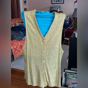 Melrose Gold Metallic Sleeveless Button-Up Tunic